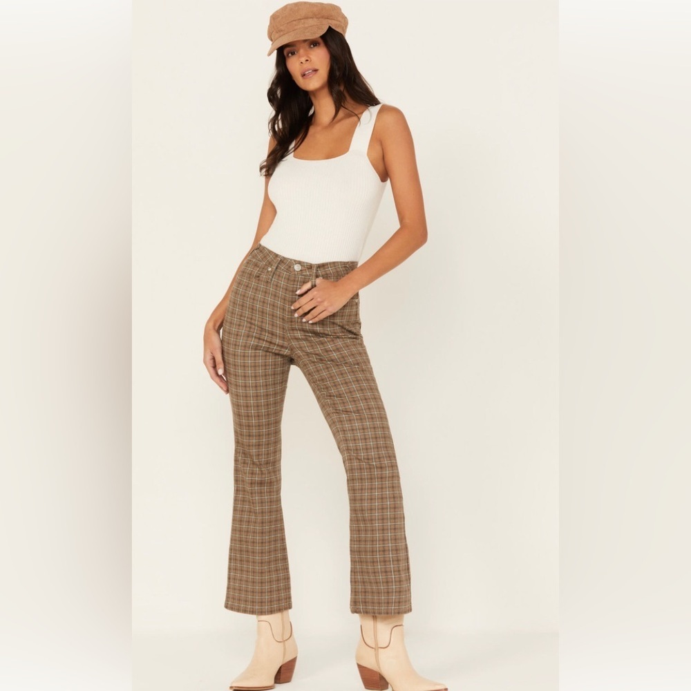 CLEO + WOLF WOMEN'S HIGH RISE PLAID PRINT FLARE JEANS  NWOT